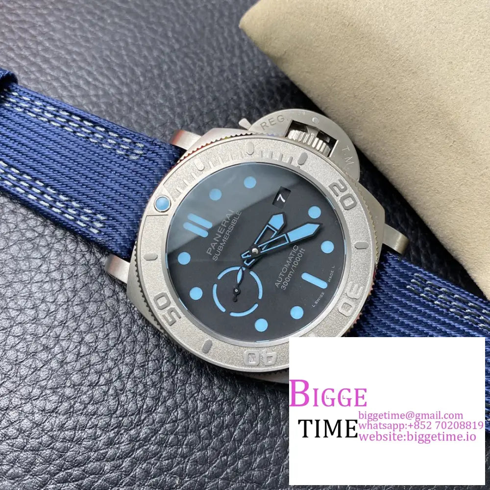 Pam985 47Mm Submersible Mike Horn Titanium Black Dial Blue Nylon Strap Vsf P9000 Panerai