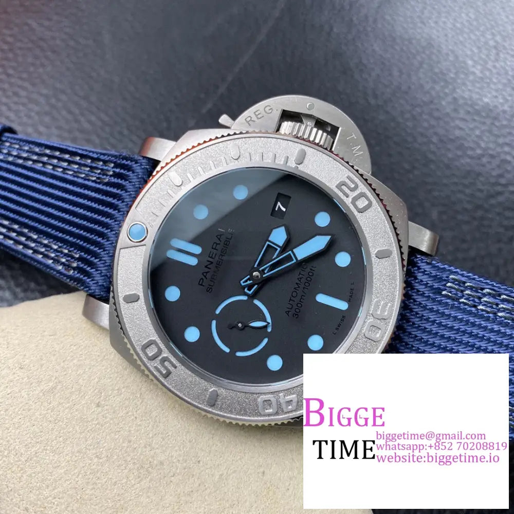 Pam985 47Mm Submersible Mike Horn Titanium Black Dial Blue Nylon Strap Vsf P9000 Panerai