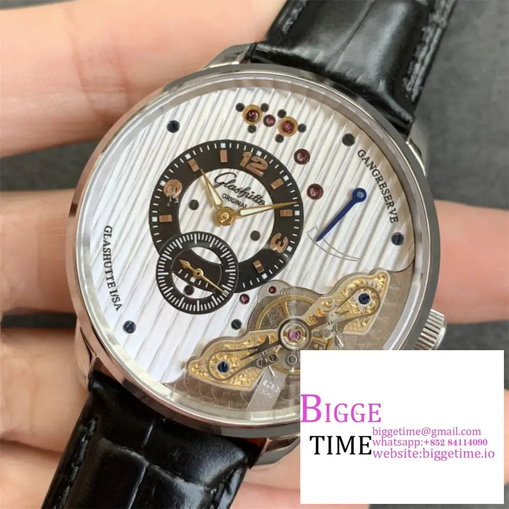 Pano Matic Lnverse 42Mm White/Black Dial Black Leather Strap Tzf A23J Glashutte
