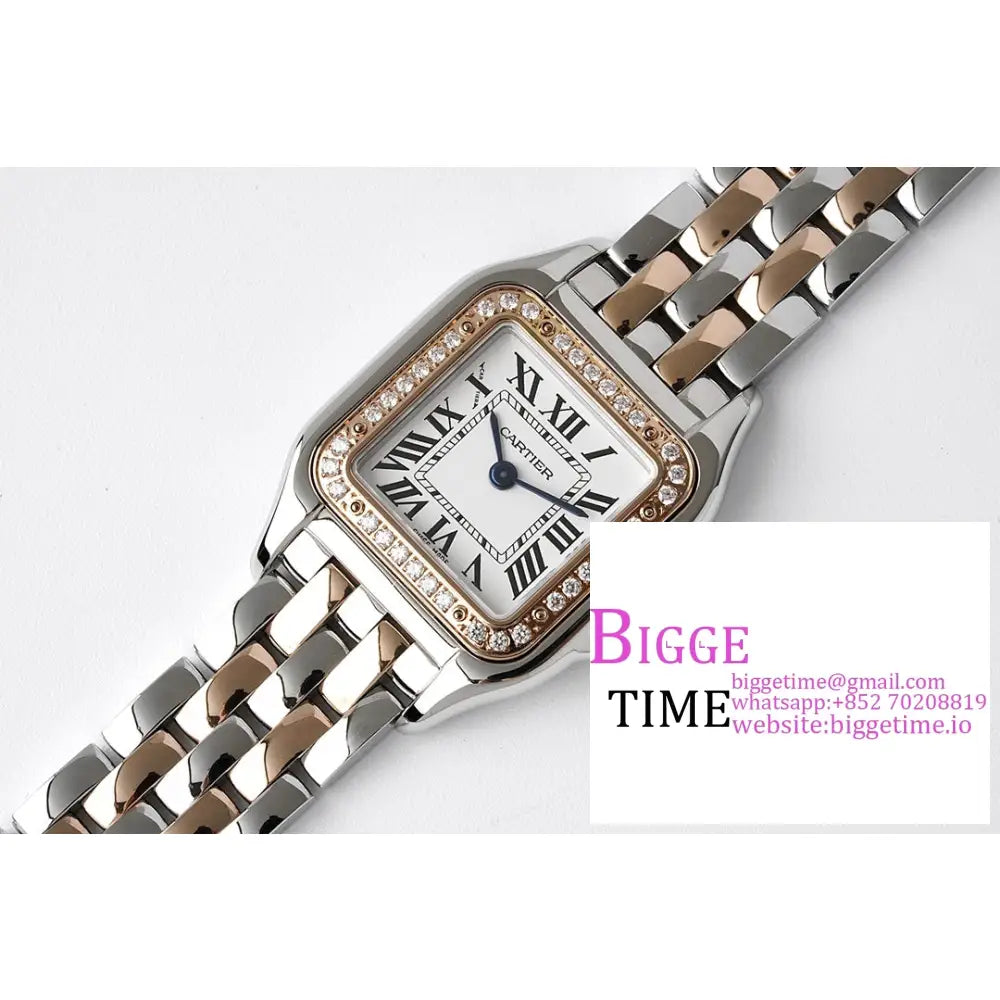 Panth??Re 22Mm Ladies Rg/Ss Diamond Bezel White Dial Bracelet Bvf Swiss Quartz Cartier