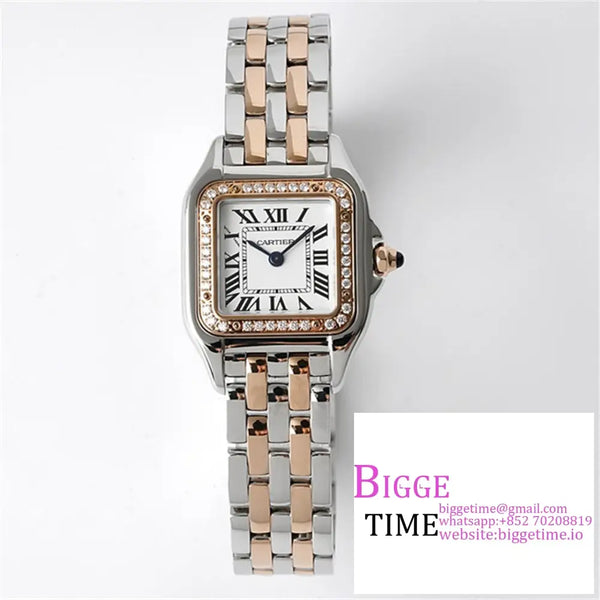 Panth??Re 22Mm Ladies Rg/Ss Diamond Bezel White Dial Bracelet Bvf Swiss Quartz Option1 Cartier