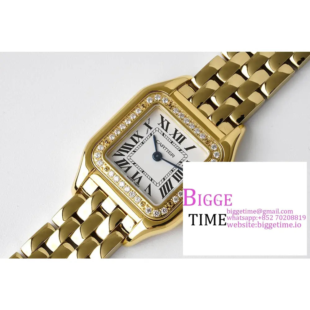 Panth??Re 22Mm Ladies Yg Diamond Bezel White Dial Bracelet Bvf Swiss Quartz Cartier