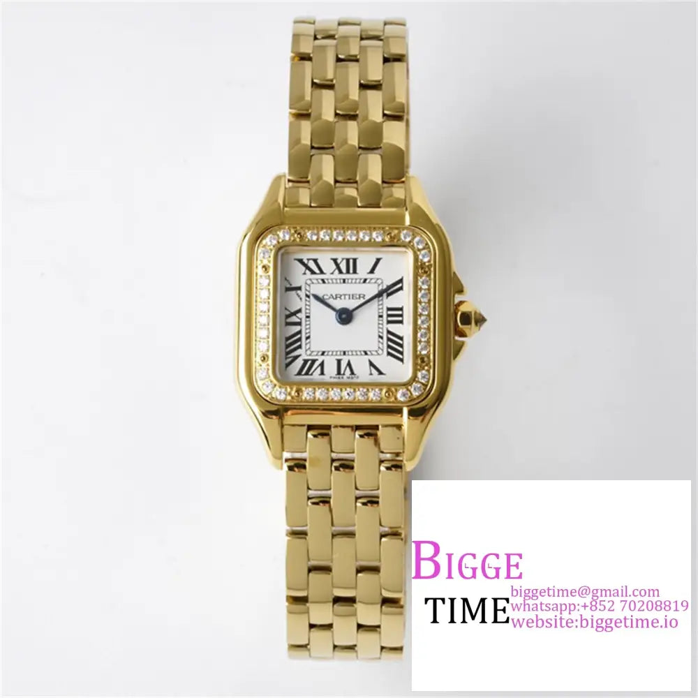 Panth??Re 22Mm Ladies Yg Diamond Bezel White Dial Bracelet Bvf Swiss Quartz Option1 Cartier