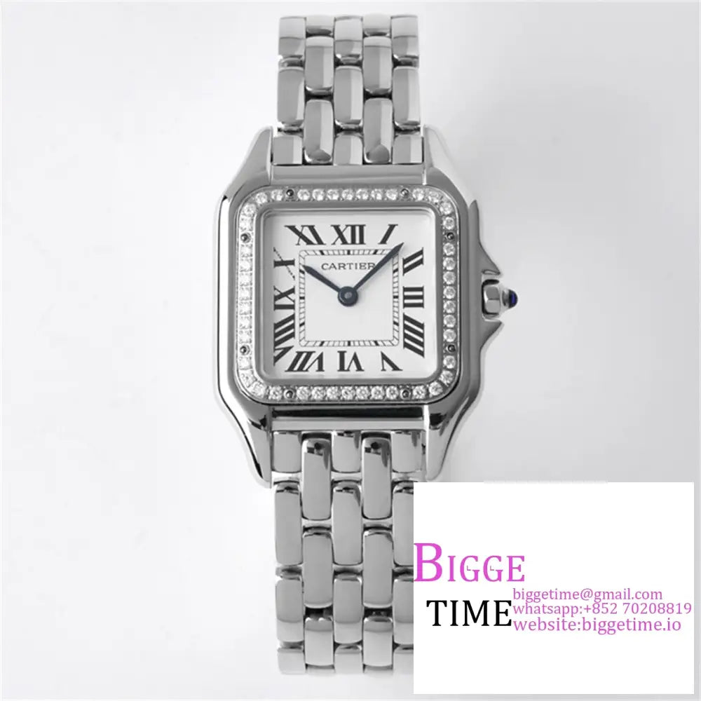 Panth??Re 27Mm Ladies Diamond Bezel White Dial Ss Bracelet Bvf Swiss Quartz Option1 Cartier