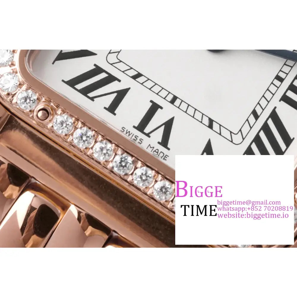 Panth??Re 27Mm Ladies Rg Diamond Bezel White Dial Bracelet Bvf Swiss Quartz Cartier