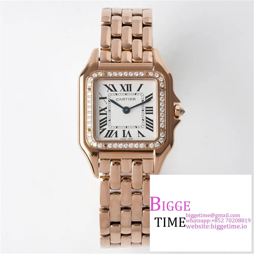 Panth??Re 27Mm Ladies Rg Diamond Bezel White Dial Bracelet Bvf Swiss Quartz Option1 Cartier