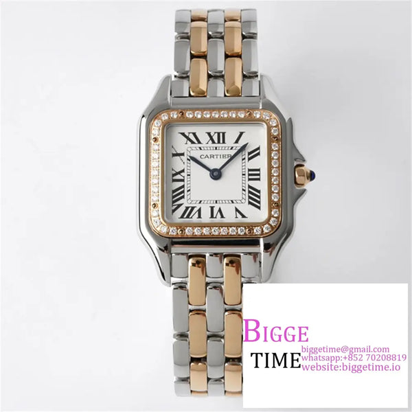 Panth??Re 27Mm Ladies Rg/Ss Diamond Bezel White Dial Bracelet Bvf Swiss Quartz Option1 Cartier