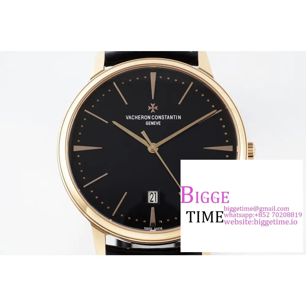 Patrimony 40Mm Date Rg Black Dial Leather Strap Ppf 9015 Vacheron Constantin