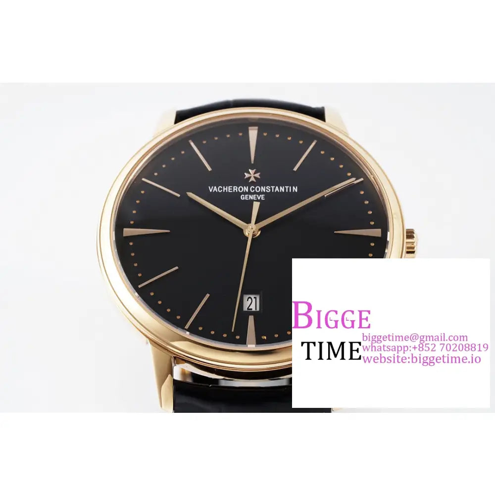 Patrimony 40Mm Date Rg Black Dial Leather Strap Ppf 9015 Vacheron Constantin