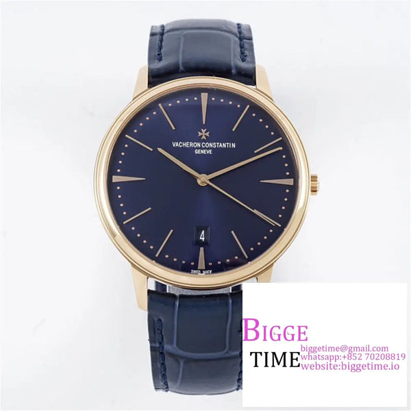 Patrimony 40Mm Date Rg Blue Dial Leather Strap Ppf 9015 Option1 Vacheron Constantin