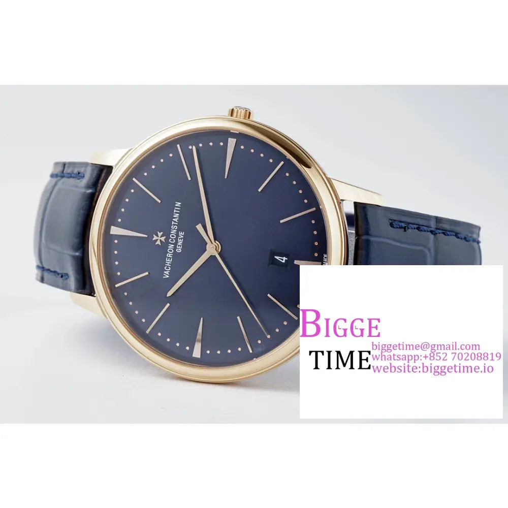 Patrimony 40Mm Date Rg Blue Dial Leather Strap Ppf 9015 Vacheron Constantin