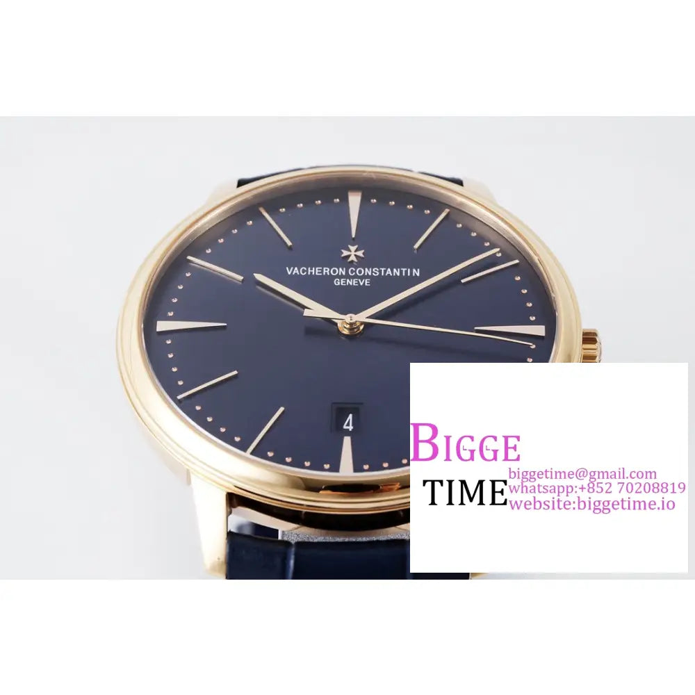 Patrimony 40Mm Date Rg Blue Dial Leather Strap Ppf 9015 Vacheron Constantin