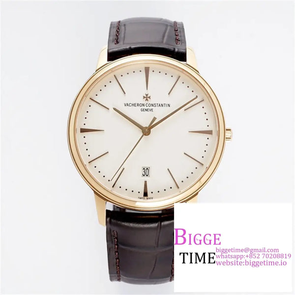 Patrimony 40Mm Date Rg White Dial Black Leather Strap Ppf 9015 Option1 Vacheron Constantin