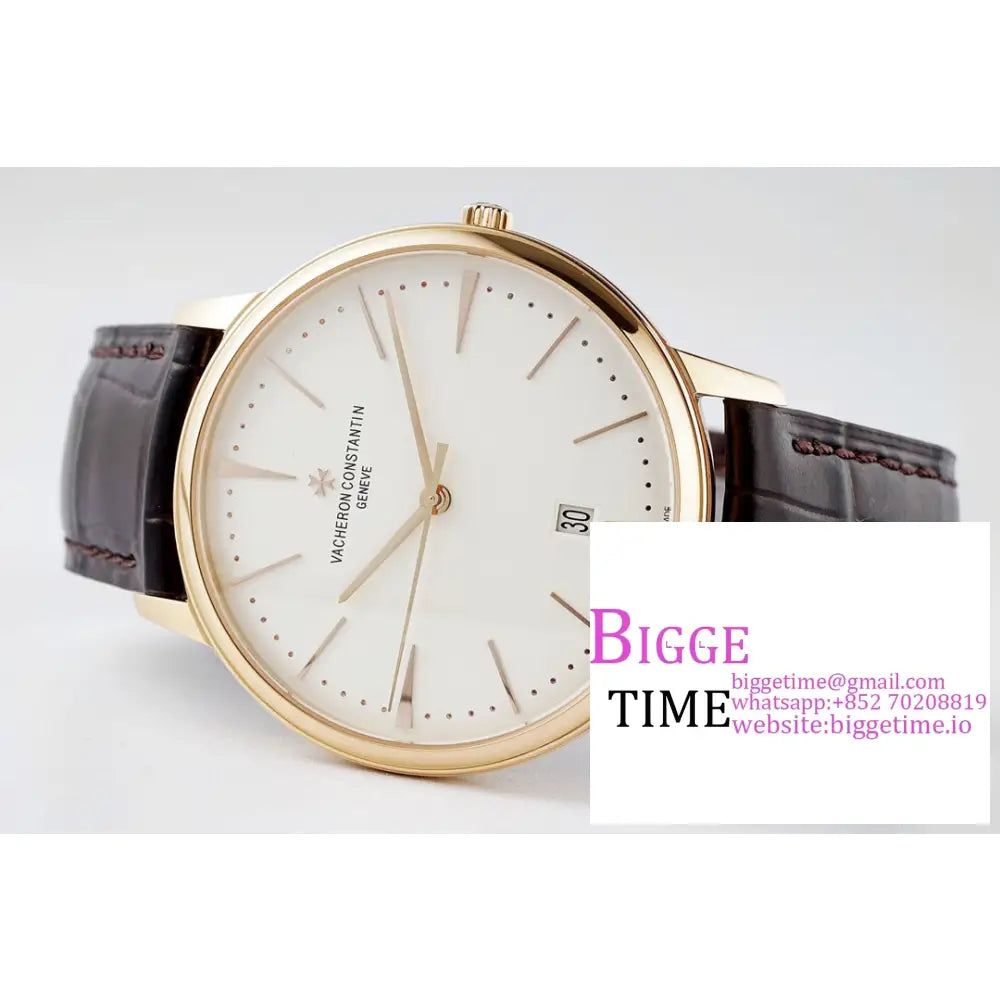 Patrimony 40Mm Date Rg White Dial Black Leather Strap Ppf 9015 Vacheron Constantin