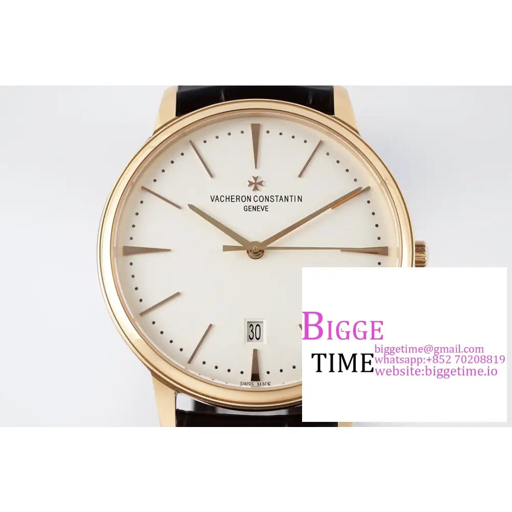 Patrimony 40Mm Date Rg White Dial Black Leather Strap Ppf 9015 Vacheron Constantin