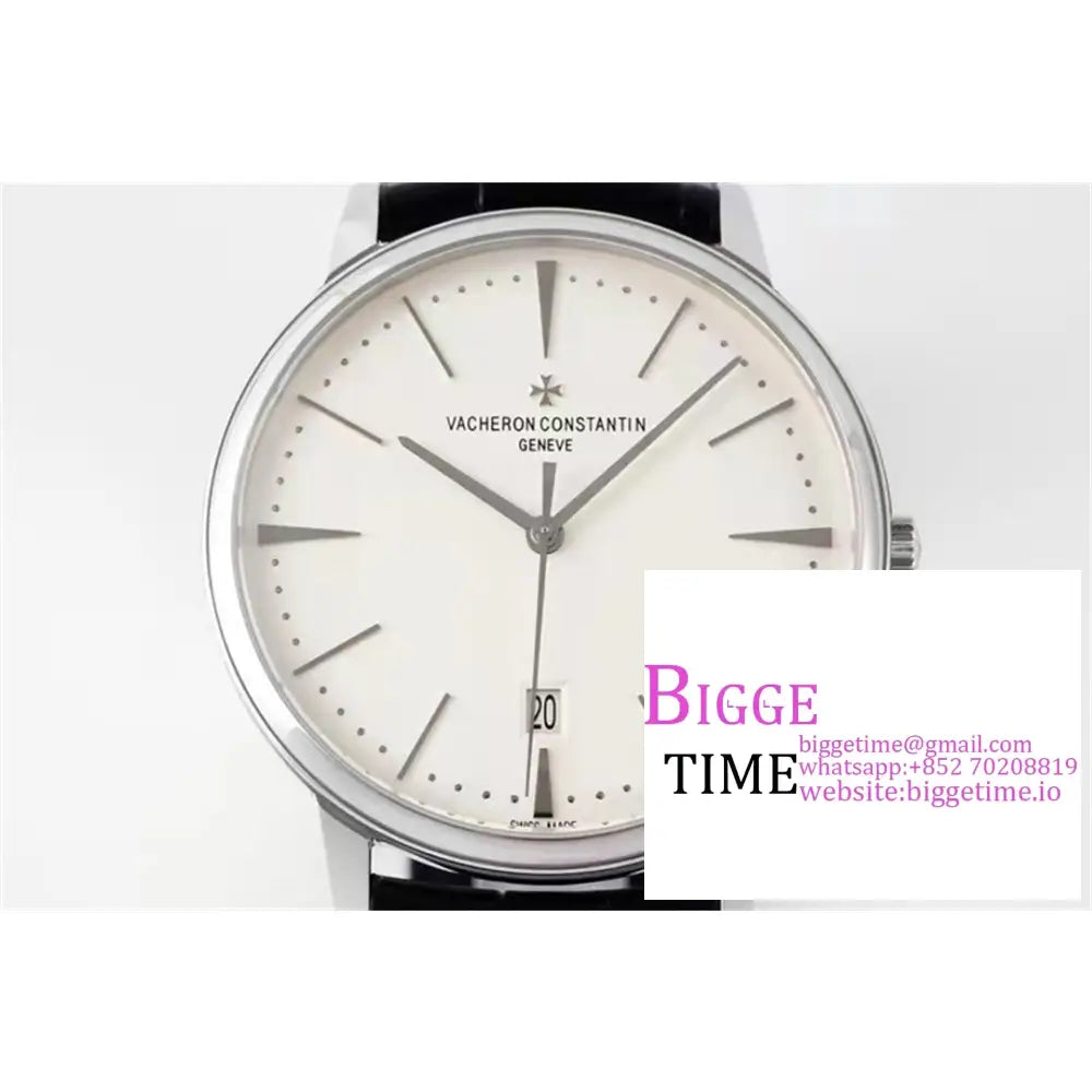 Patrimony 40Mm Date White Dial Black Leather Strap Ppf 9015 Vacheron Constantin