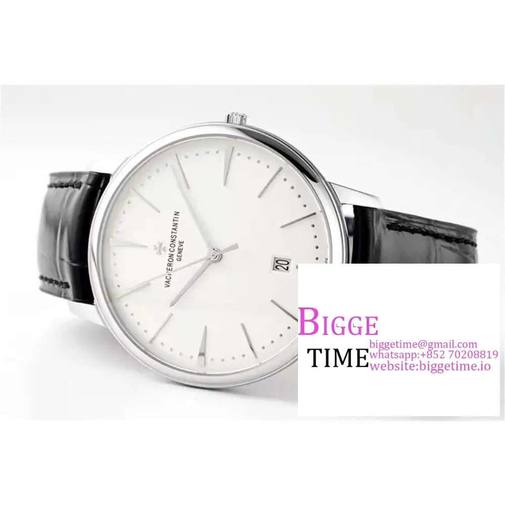 Patrimony 40Mm Date White Dial Black Leather Strap Ppf 9015 Vacheron Constantin