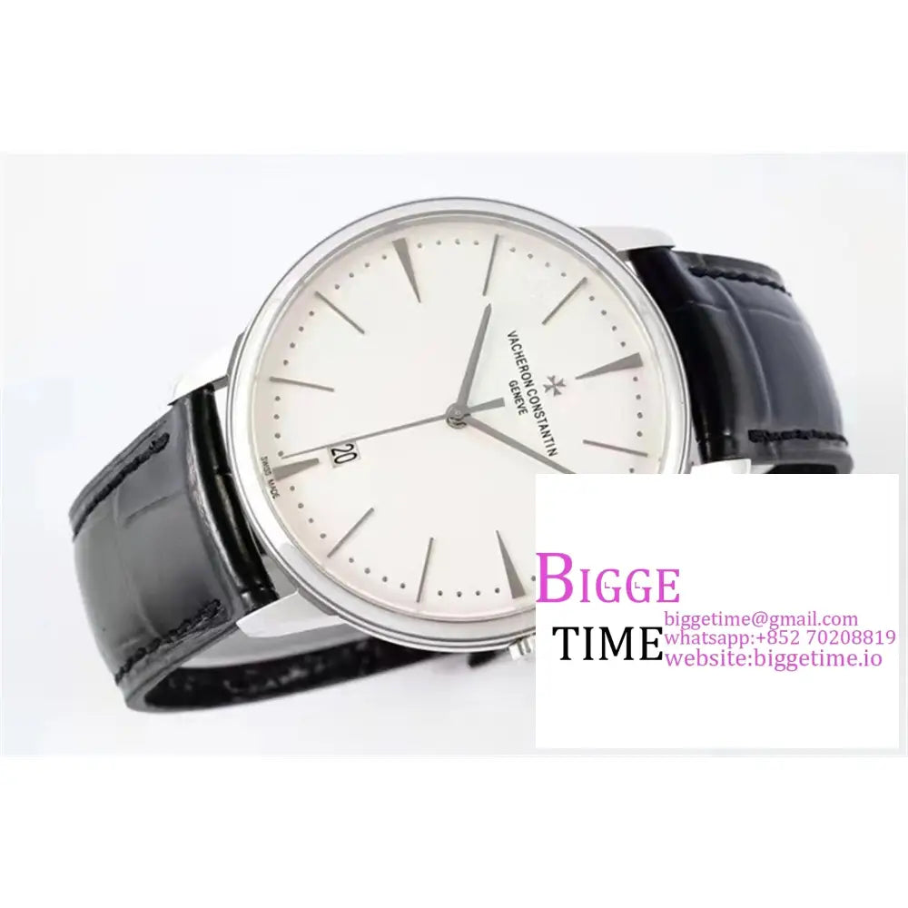 Patrimony 40Mm Date White Dial Black Leather Strap Ppf 9015 Vacheron Constantin