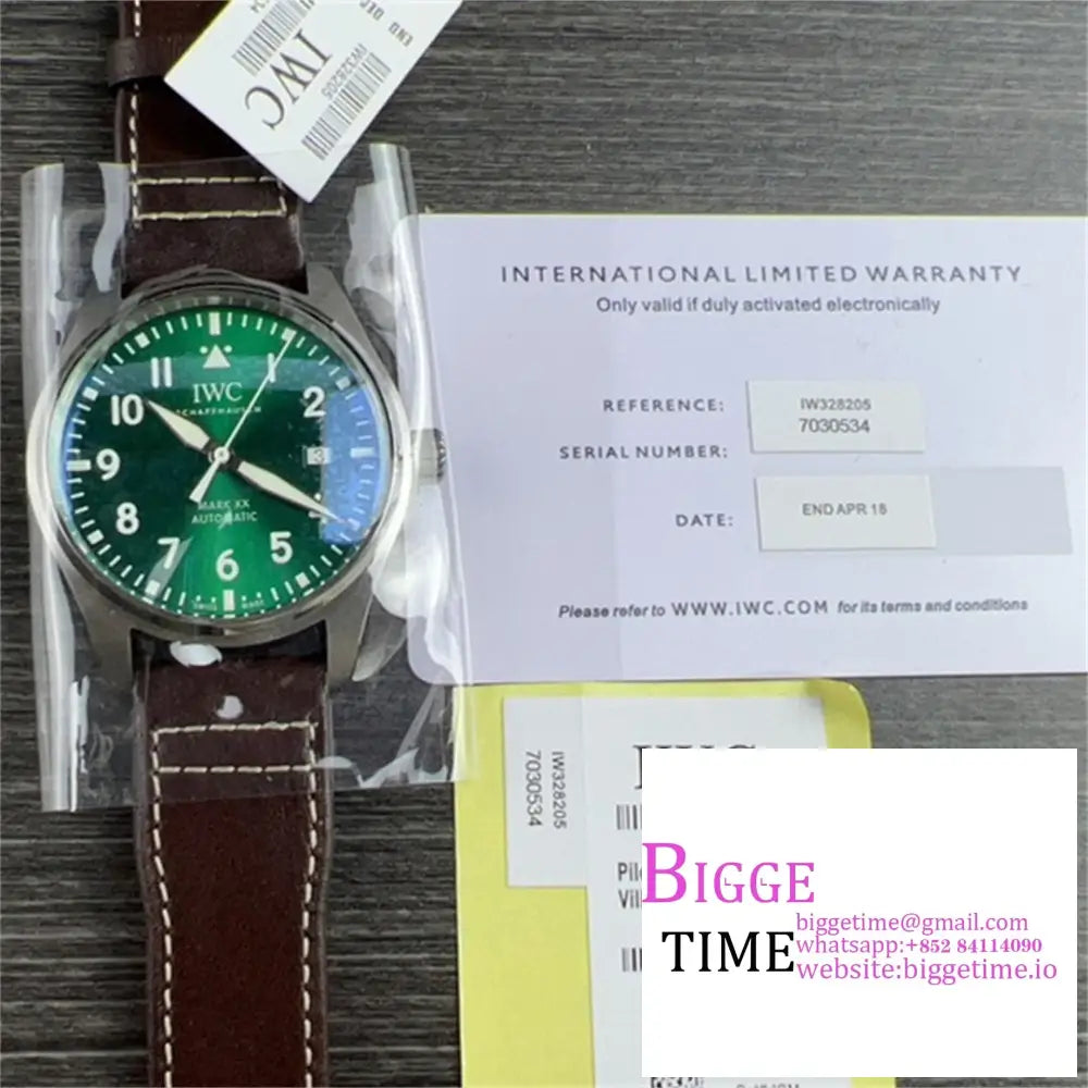 Iwc Pilot Mark Xx 40Mm Iw328205 Green Dial Brown Leather Strap V7F A2892 Iwc