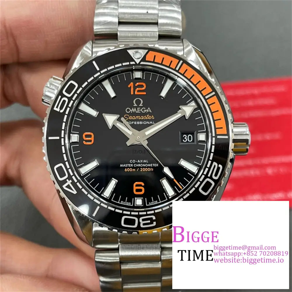 Planet Ocean 600M 43.5Mm 1/4 Orange Black Dial Ss Bracelet Vsf A8900 Option1 Omega