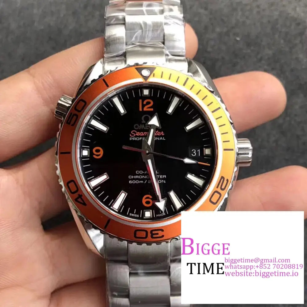 Planet Ocean 600M 45.5Mm Orange Black Dial Ss Bracelet Vsf A8900 Option1 Omega