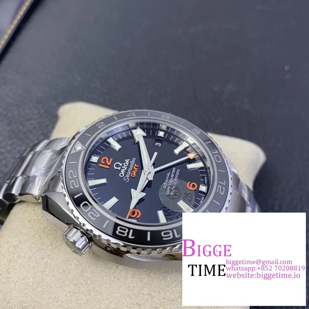 Planet Ocean 600M Gmt 43.5Mm Black Dial Orange Marker Ss Bracelet Vsf A8906 Omega