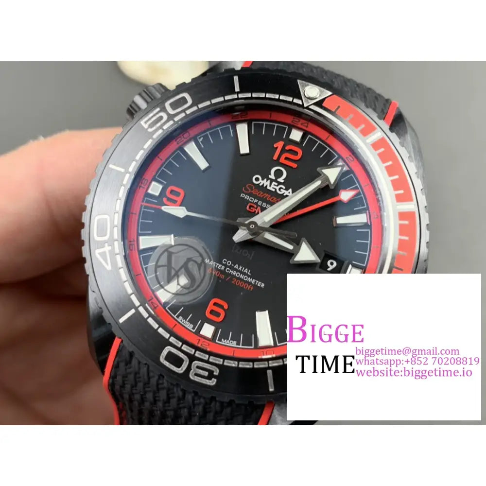 Planet Ocean 600M Gmt 45.5Mm All Ceramic Black/Blue Bezel Black Dial Rubber Strap Vsf A8906 Omega