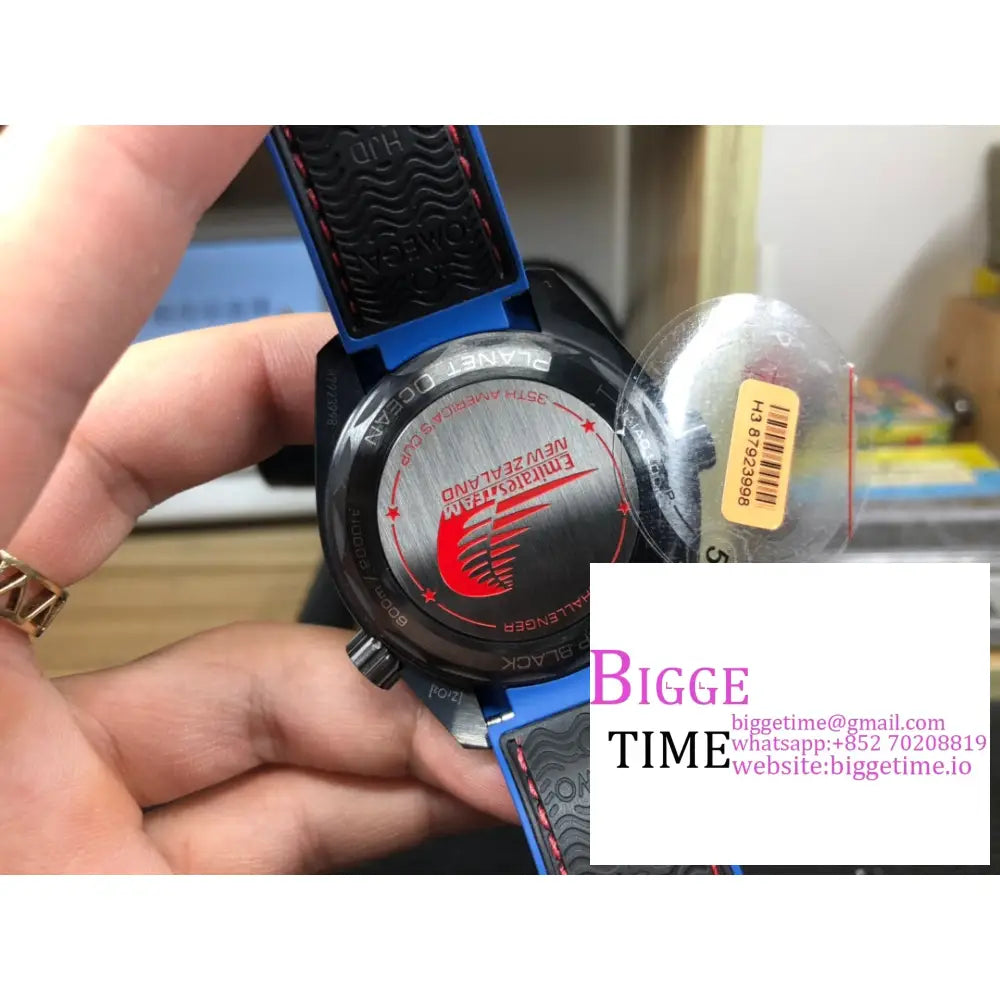 Planet Ocean 600M Gmt 45.5Mm All Ceramic Black/Blue/Red Bezel Black Dial Rubber Strap Vsf A8906