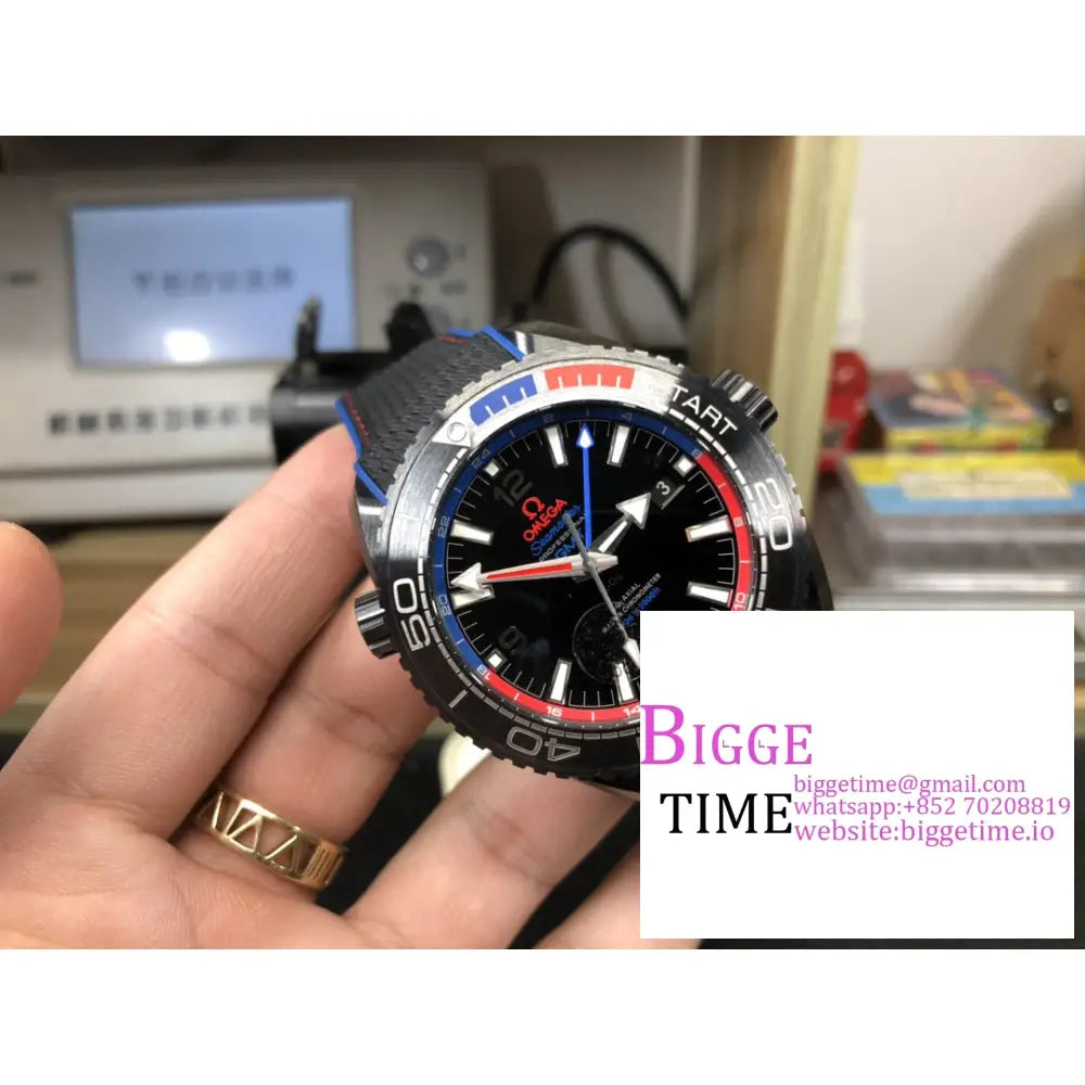 Planet Ocean 600M Gmt 45.5Mm All Ceramic Black/Blue/Red Bezel Black Dial Rubber Strap Vsf A8906