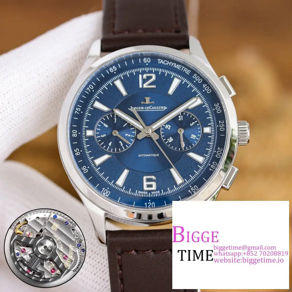 Polaris Geographic Chrono 41Mm Blue Dial Black Leather Strap Twf 751H Option1 Jaeger Lecoultre