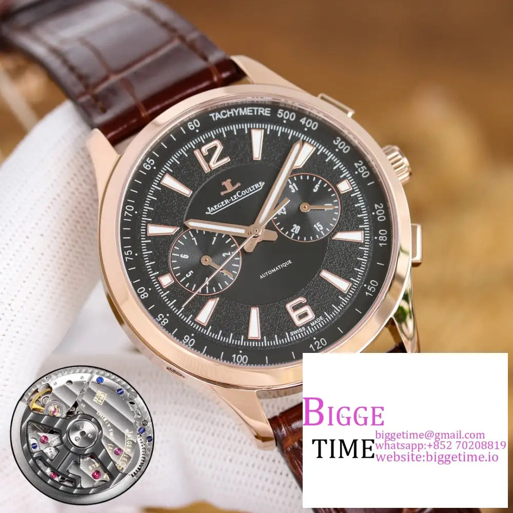 Polaris Geographic Chrono 41Mm Rg Black Dial Brown Leather Strap Twf 751H Jaeger Lecoultre