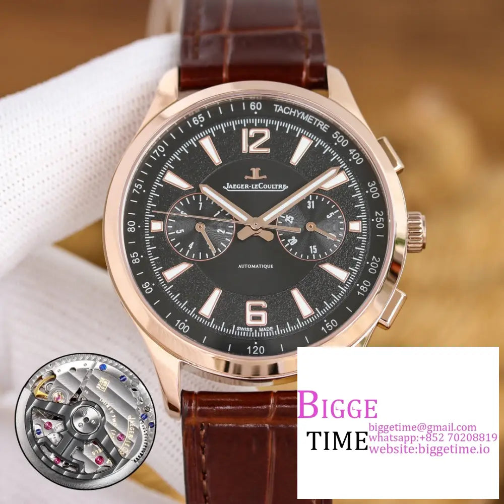 Polaris Geographic Chrono 41Mm Rg Black Dial Brown Leather Strap Twf 751H Option1 Jaeger Lecoultre