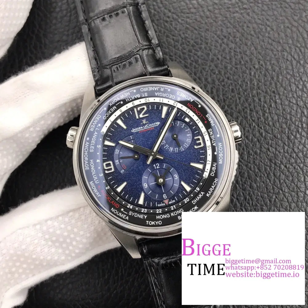 Polaris Geographic World Time 42Mm Blue Dial Black Leather Strap Zf A939 Jaeger Lecoultre