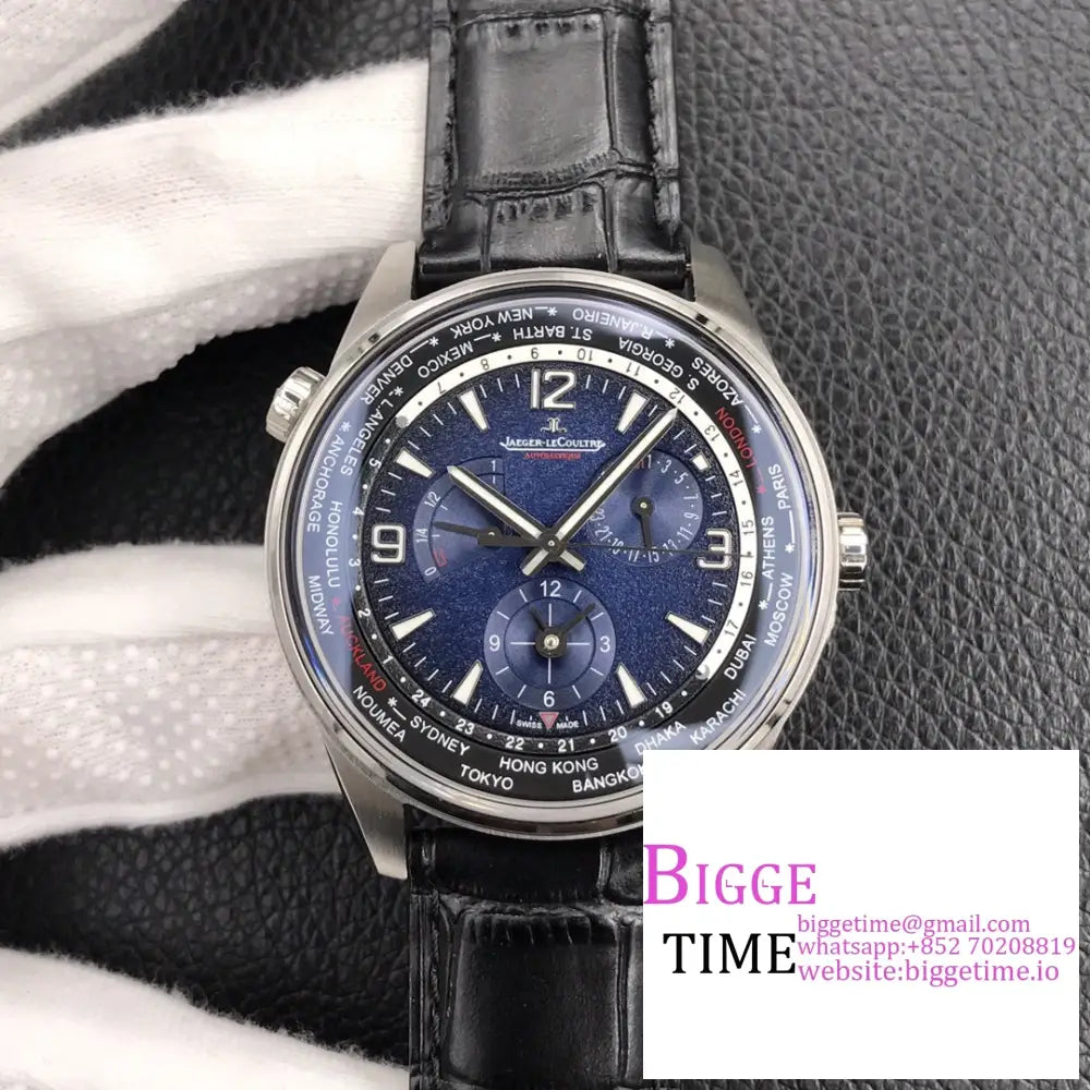 Polaris Geographic World Time 42Mm Blue Dial Black Leather Strap Zf A939 Option1 Jaeger Lecoultre