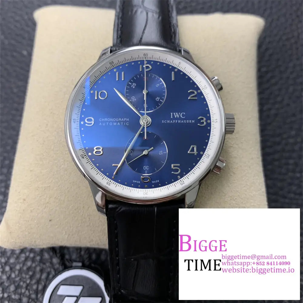 Iwc Portugieser Chrono Laureus Sport 41Mm Iw371432 Blue Dial Black Leather Strap Zf A7750 Option1
