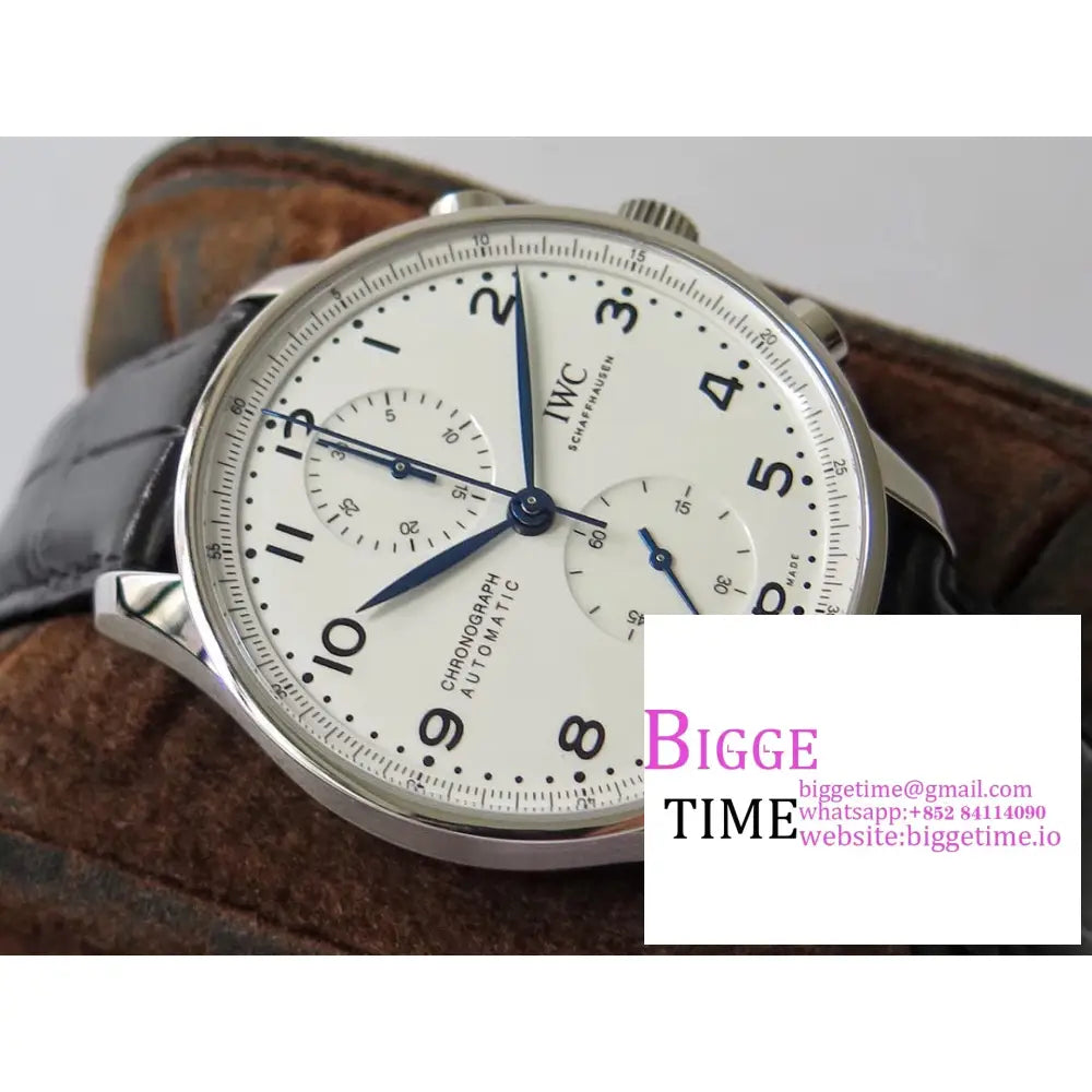Iwc Portugieser Chrono 41Mm 150 Years White Dial Black Leather Strap Zf A7750 Iwc