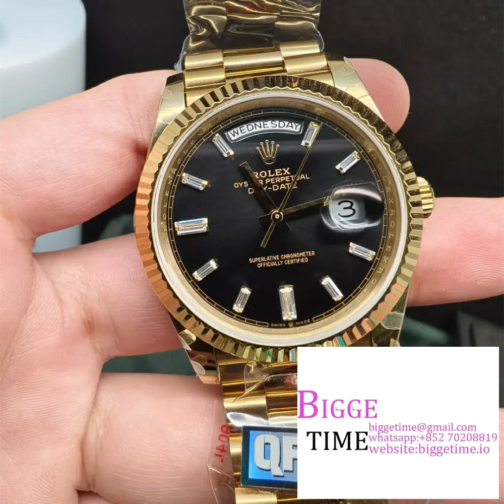 Qf Gain Weight Vr3255 Daydate 40Mm Black Dial Diamond Marker President Bracelet Option1 Rolex