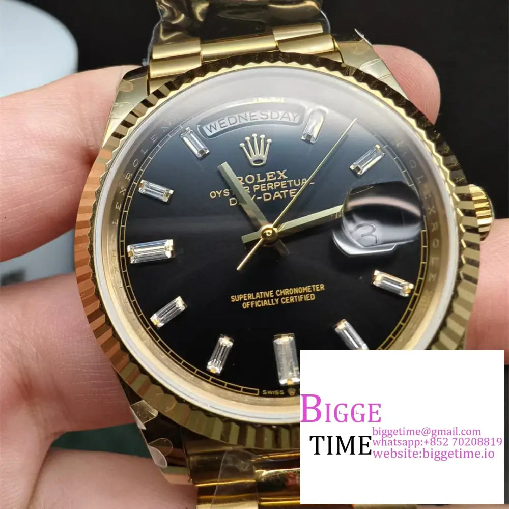 Qf Gain Weight Vr3255 Daydate 40Mm Black Dial Diamond Marker President Bracelet Rolex