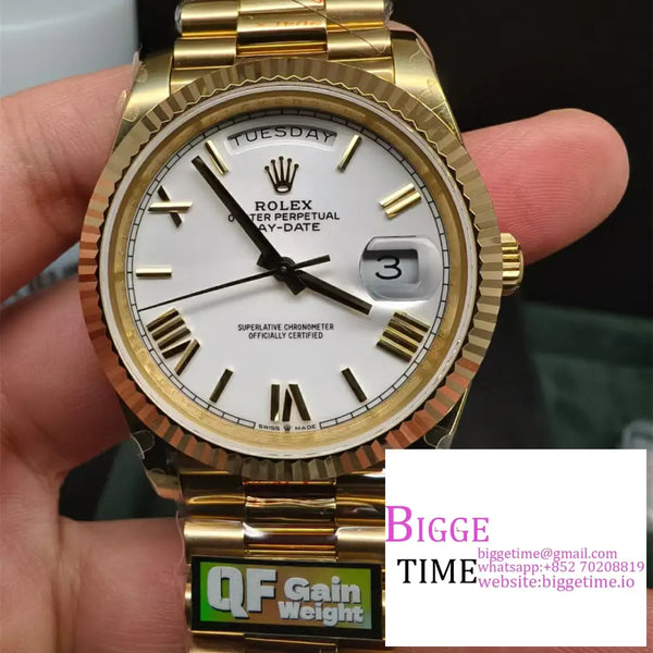 Qf Gain Weight Vr3255 Daydate 40Mm Rg White Dial Roma Marker President Bracelet Option1 Rolex