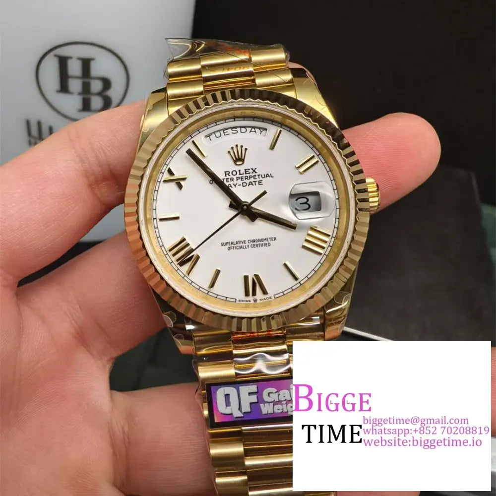 Qf Gain Weight Vr3255 Daydate 40Mm Rg White Dial Roma Marker President Bracelet Rolex