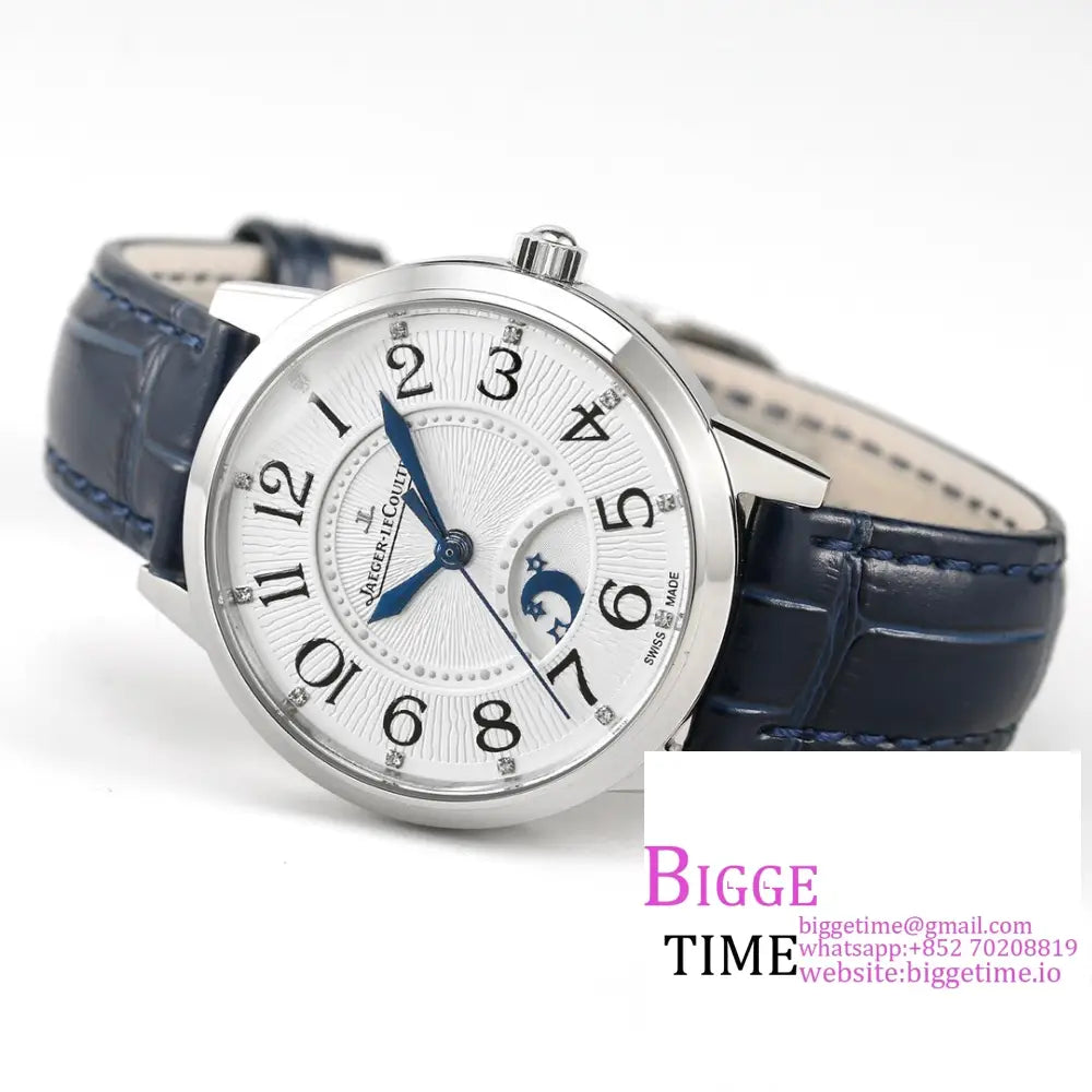 Rendez-Vous Night & Day 34Mm White Dial Blue Leather Strap Gf A898 Jaeger Lecoultre