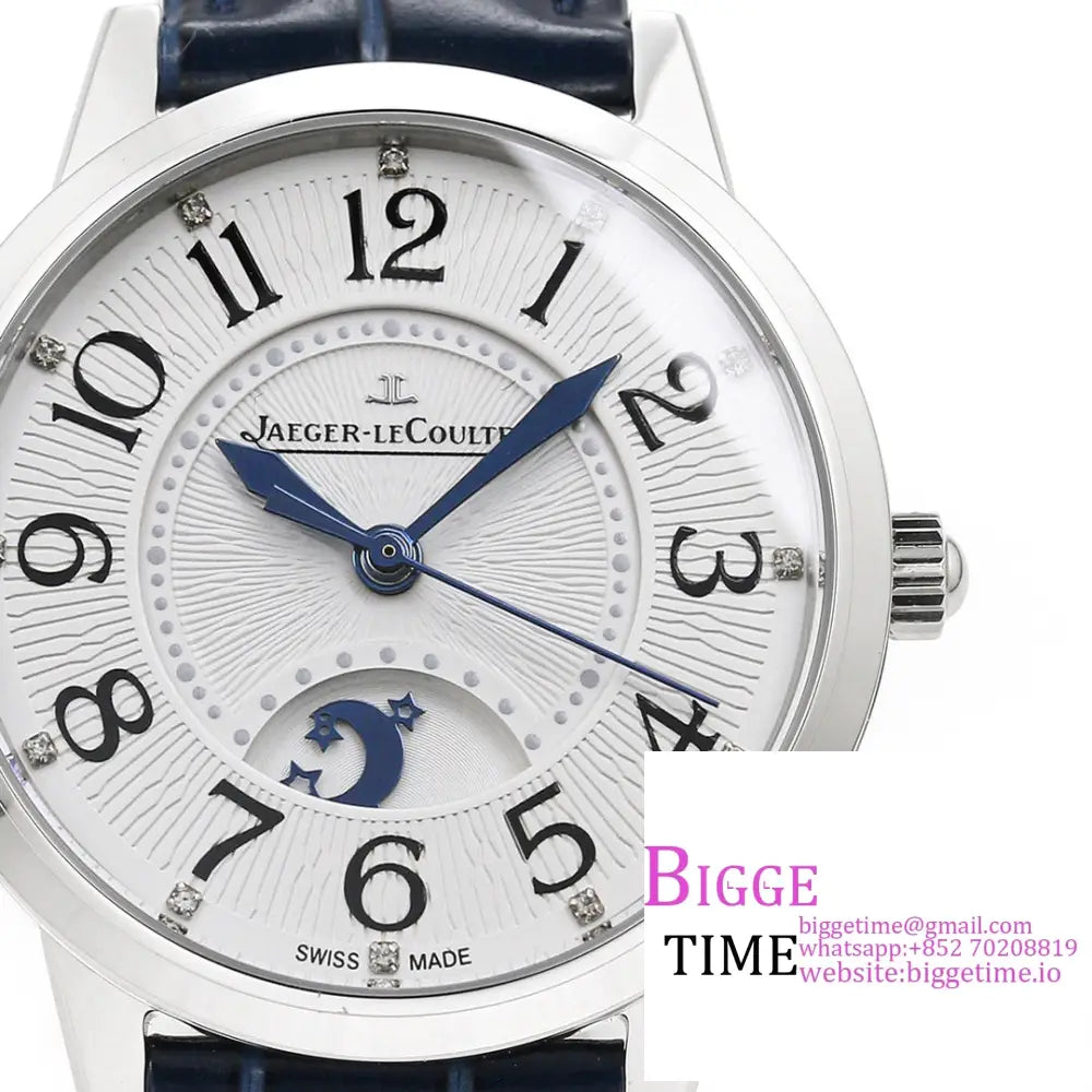 Rendez-Vous Night & Day 34Mm White Dial Blue Leather Strap Gf A898 Jaeger Lecoultre