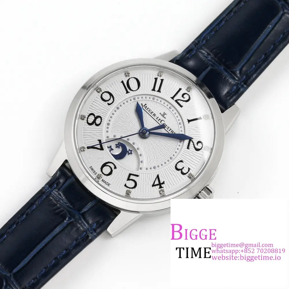 Rendez-Vous Night & Day 34Mm White Dial Blue Leather Strap Gf A898 Jaeger Lecoultre