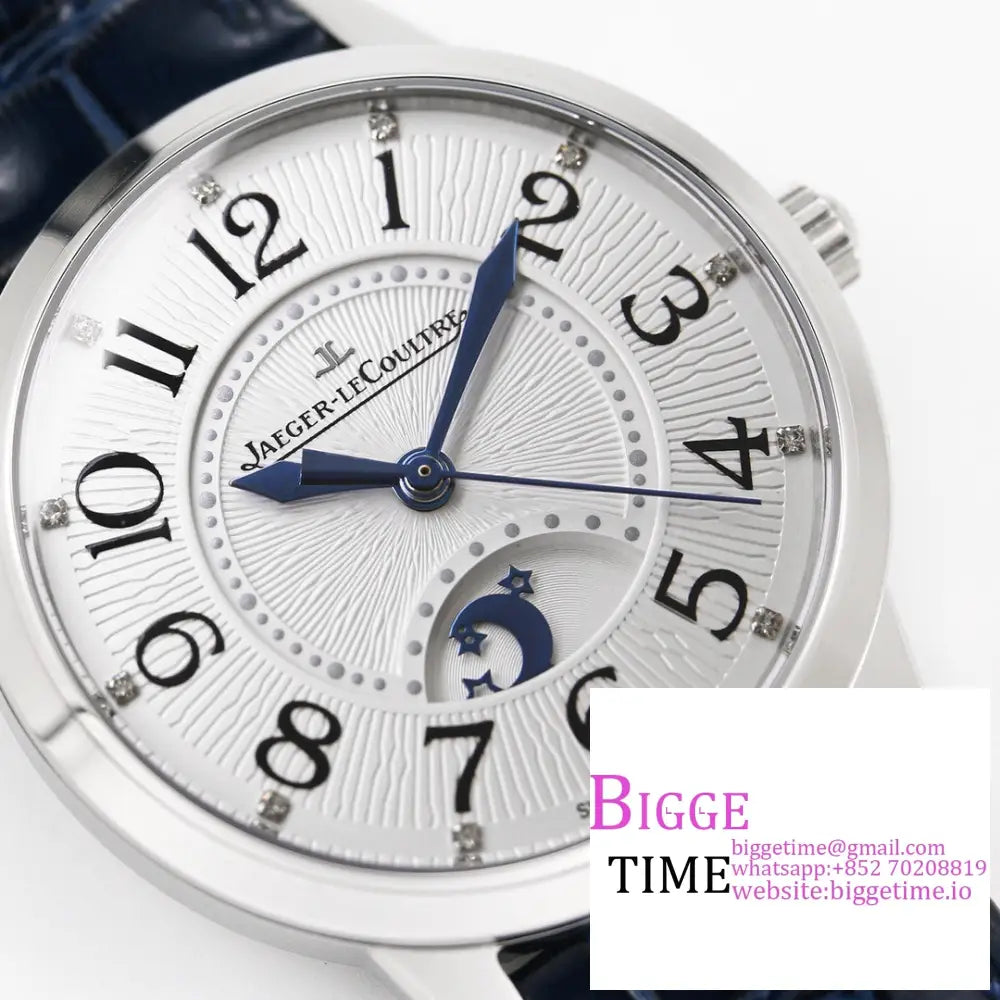 Rendez-Vous Night & Day 34Mm White Dial Blue Leather Strap Gf A898 Jaeger Lecoultre