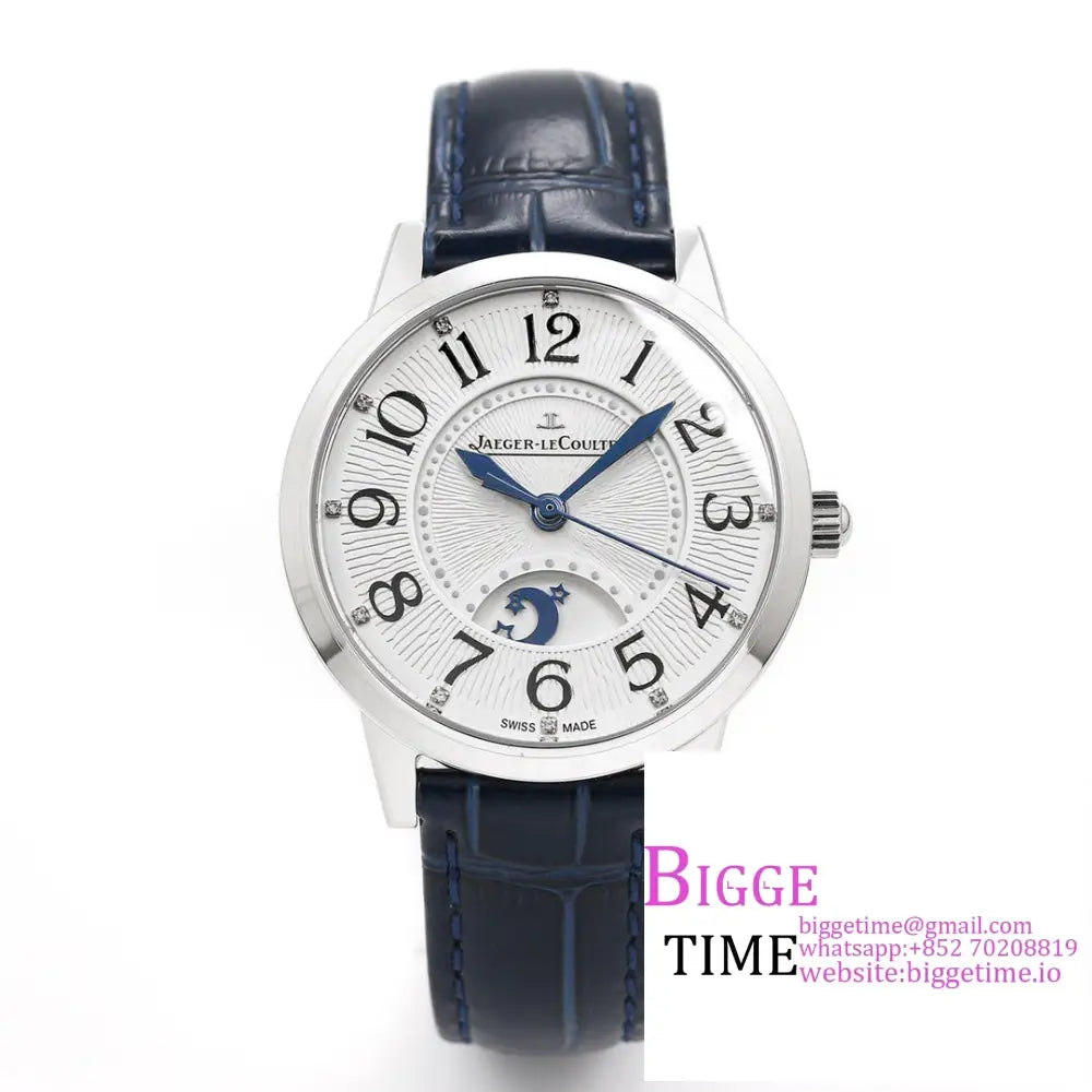 Rendez-Vous Night & Day 34Mm White Dial Blue Leather Strap Gf A898 Option1 Jaeger Lecoultre