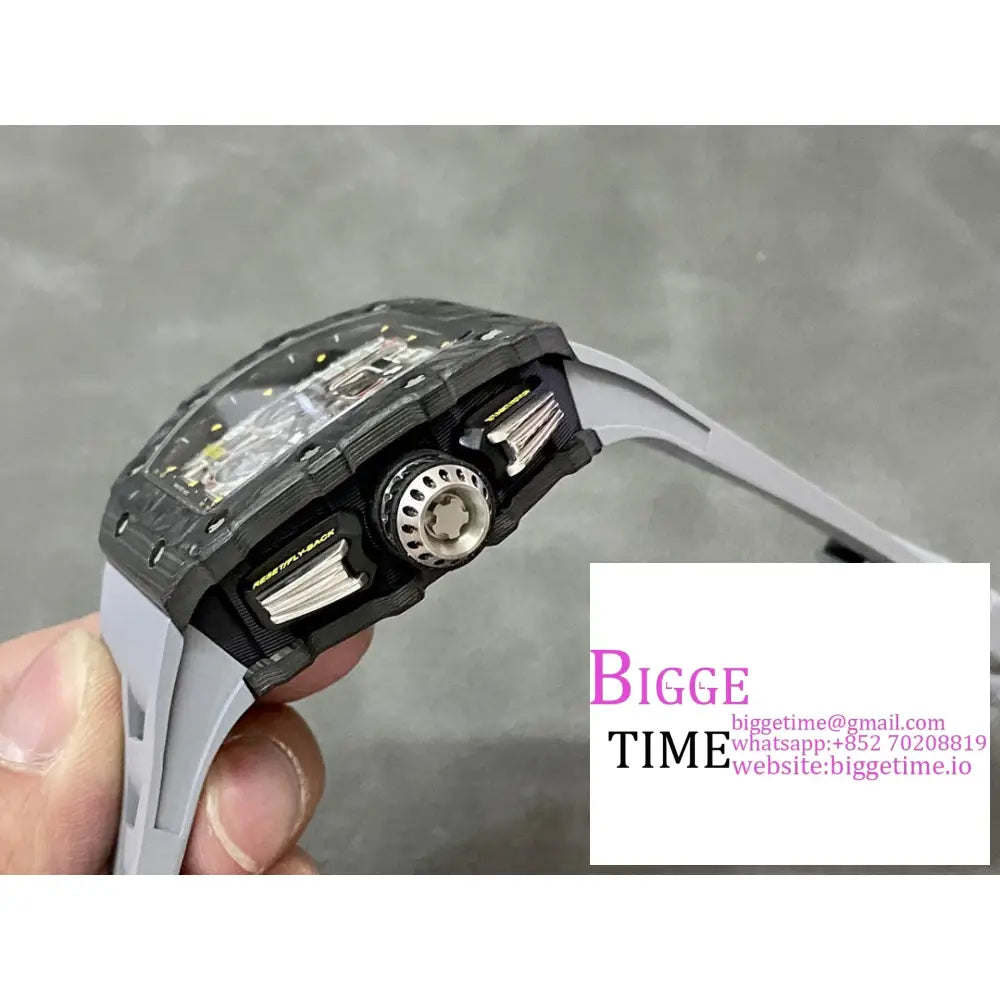 Rm011 Chrono Ntpt Skeleton Dial Black Crown Grey Rubber Strap Kvf A7750 Richard Mille