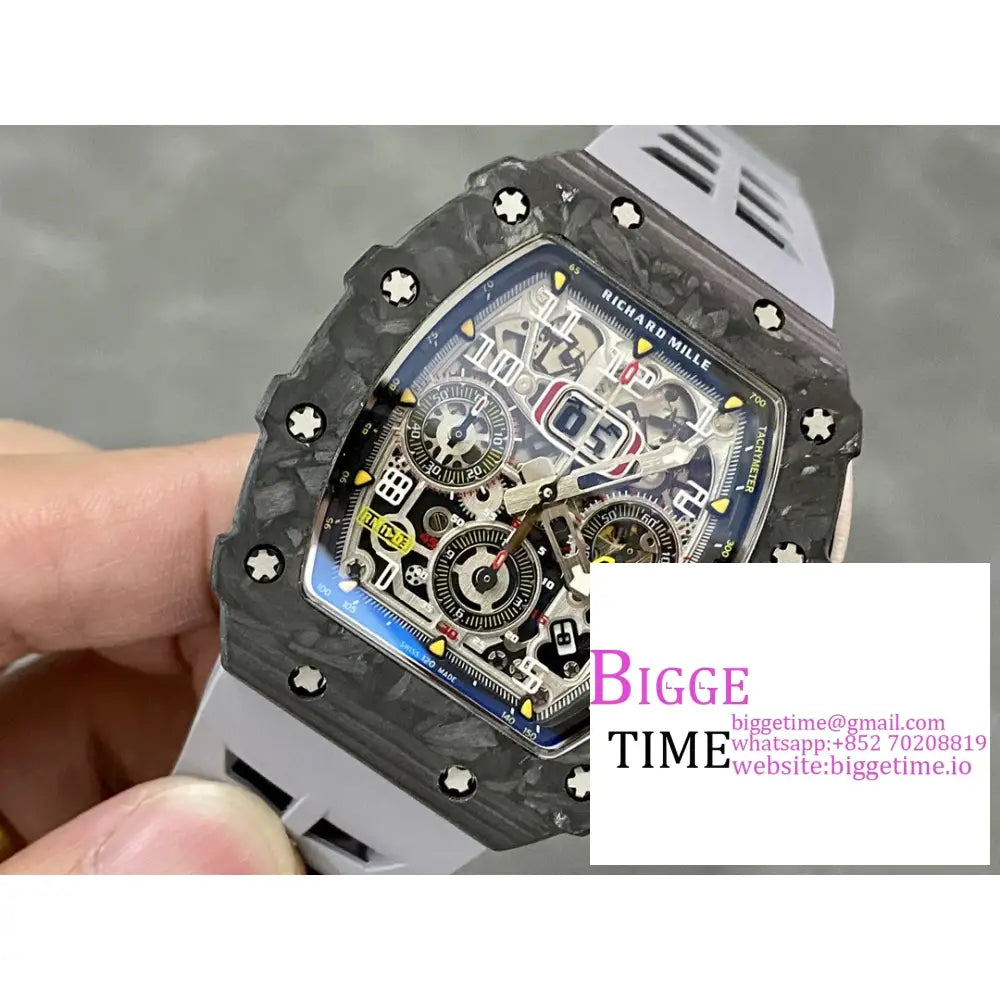 Rm011 Chrono Ntpt Skeleton Dial Black Crown Grey Rubber Strap Kvf A7750 Richard Mille