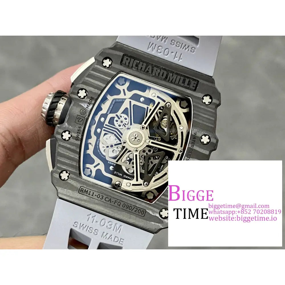 Rm011 Chrono Ntpt Skeleton Dial Black Crown Grey Rubber Strap Kvf A7750 Richard Mille