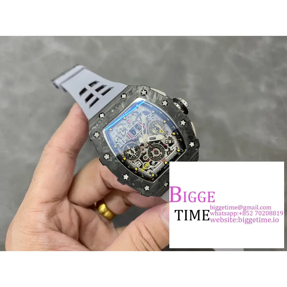 Rm011 Chrono Ntpt Skeleton Dial Black Crown Grey Rubber Strap Kvf A7750 Richard Mille