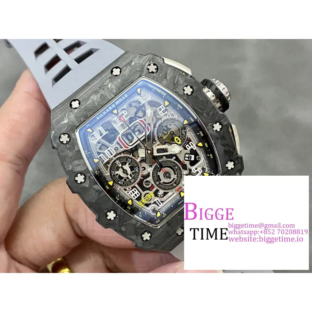 Rm011 Chrono Ntpt Skeleton Dial Black Crown Grey Rubber Strap Kvf A7750 Richard Mille